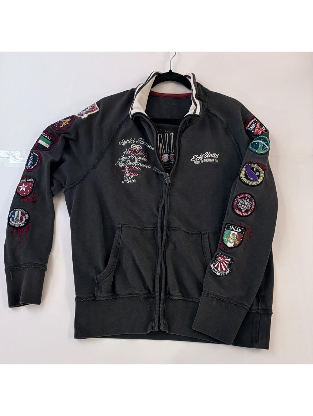 Ecko Unltd. World Famous Patch Zip-Up Track Jacket, Black, Men’s L